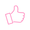 Ein pinkes Daumen-hoch Symbol auf transparentem Hintergrund.