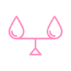Ein minimalistisches, pinkes Symbol einer Wasserwaage mit zwei stilisierten Tropfen an jedem Ende.