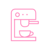 Pinkes Linien-Icon einer modernen Kaffeemaschine mit Tasse im Vordergrund.