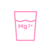 Grafik eines Glases mit der chemischen Formel Mg2+ in der Mitte, dargestellt in rosa.