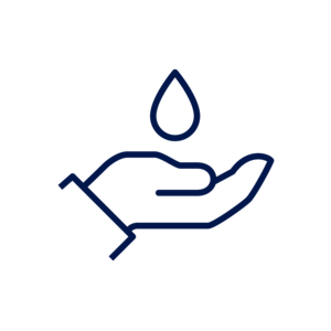 Ein minimalistisches Icon zeigt eine geöffnete Hand mit einem darüber schwebenden Wassertropfen.