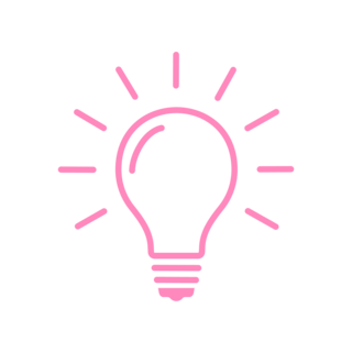 Eine stilisierte Darstellung einer Glühbirne in Rosa mit strahlenförmigen Linien, die Licht symbolisieren.