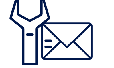 Symbolische Darstellung eines Wartungsschlüssels und eines Briefumschlags.