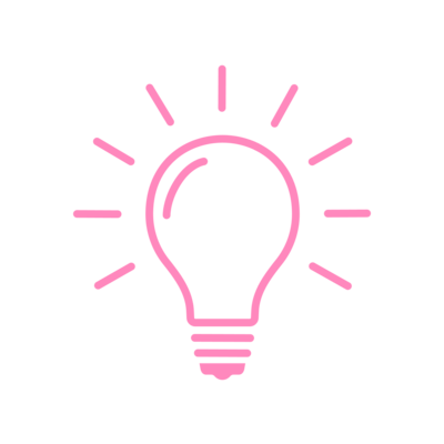 Eine stilisierte Darstellung einer Glühbirne in Rosa mit strahlenförmigen Linien, die Licht symbolisieren.